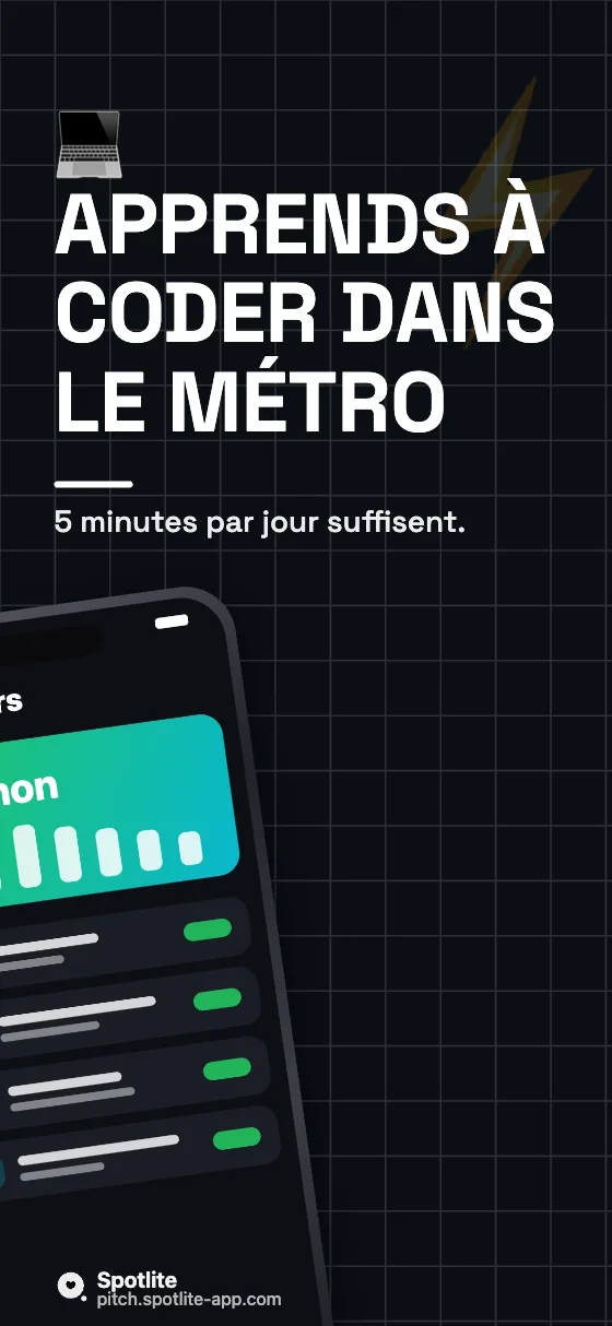 App pour apprendre à coder — slide 1 : Apprends à coder dans le métro