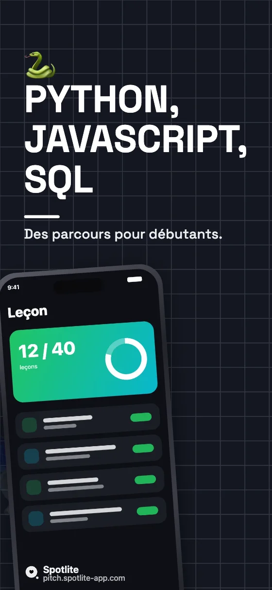 App pour apprendre à coder — slide 2 : Python, JavaScript, SQL