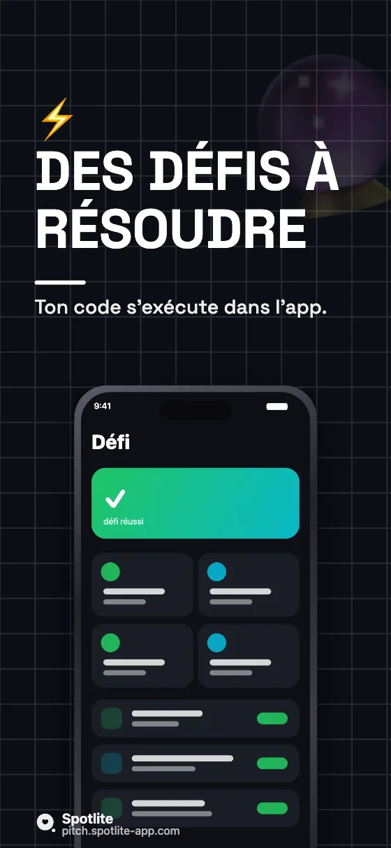 App pour apprendre à coder — slide 3 : Des défis à résoudre
