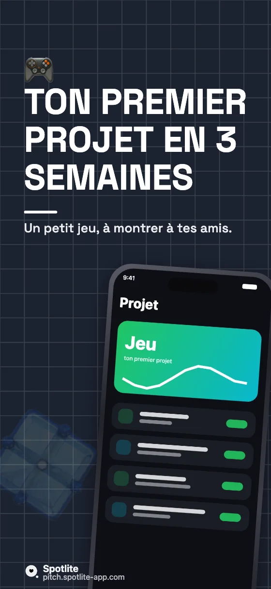 App pour apprendre à coder — slide 4 : Ton premier projet en 3 semaines