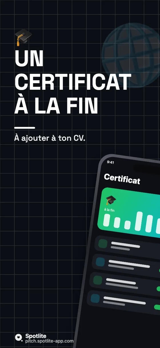 App pour apprendre à coder — slide 5 : Un certificat à la fin