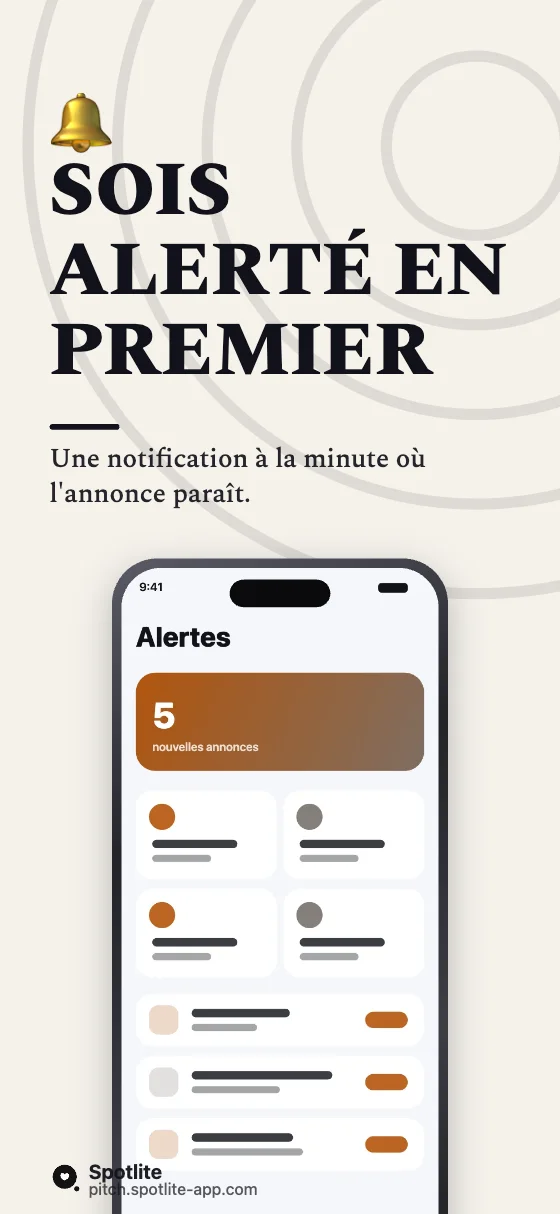 App immobilière — slide 3 : Sois alerté en premier