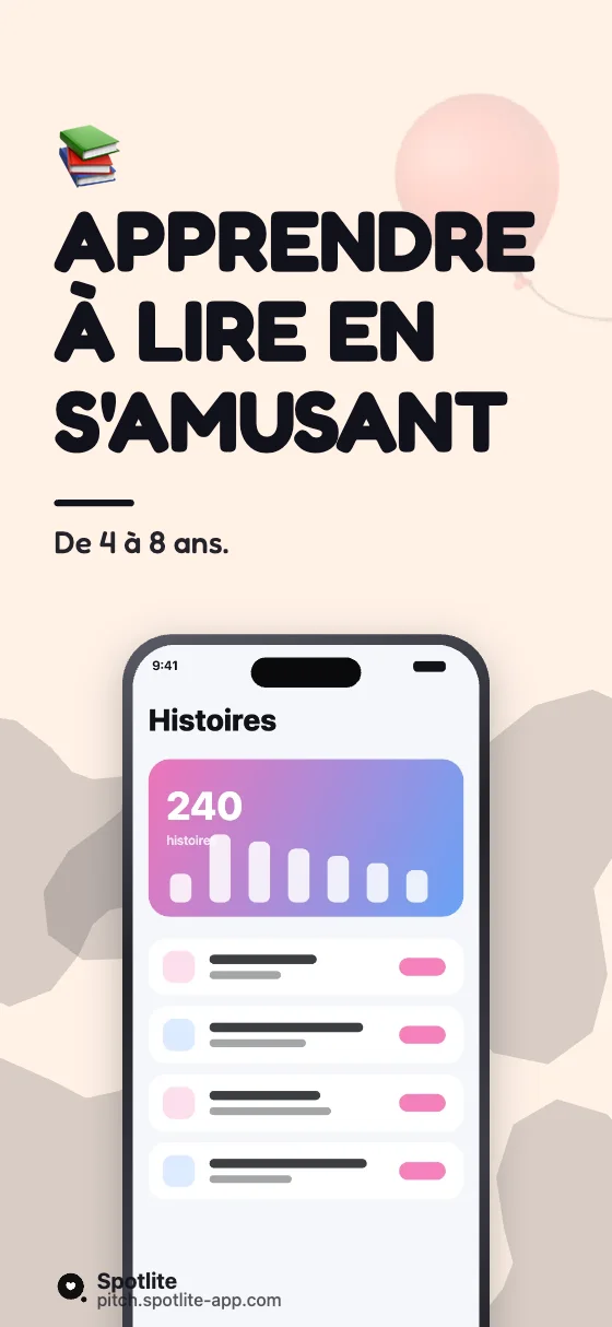 App de lecture pour enfants — slide 1 : Apprendre à lire en s'amusant