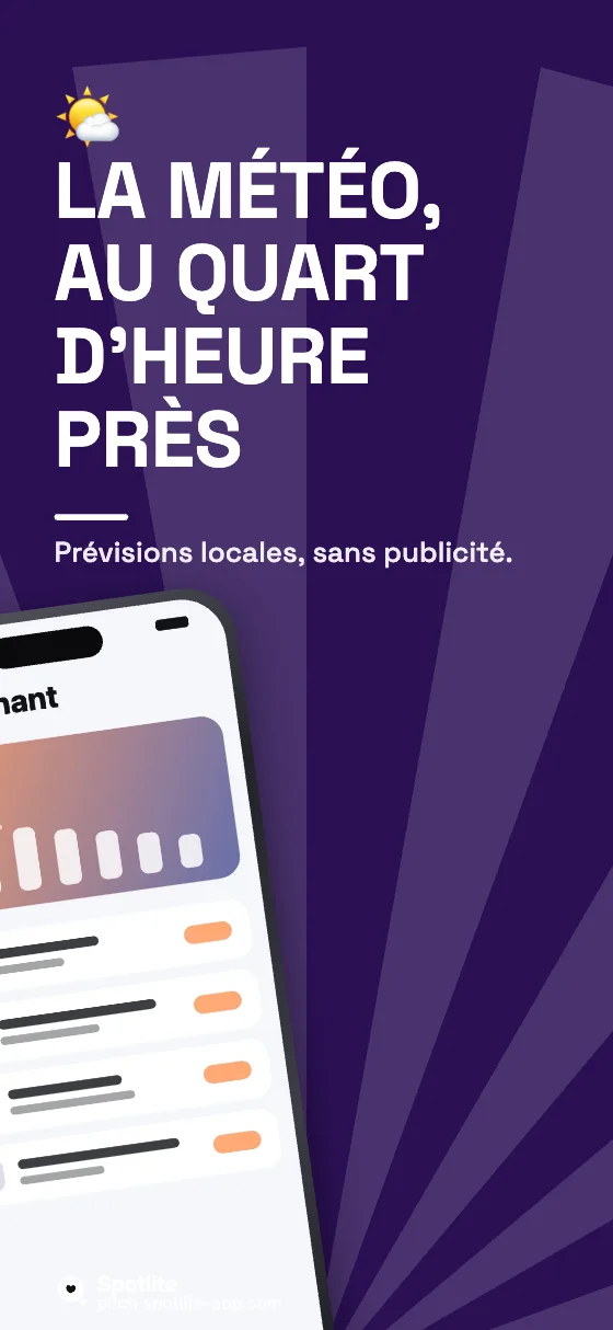 App météo — slide 1 : La météo, au quart d'heure près