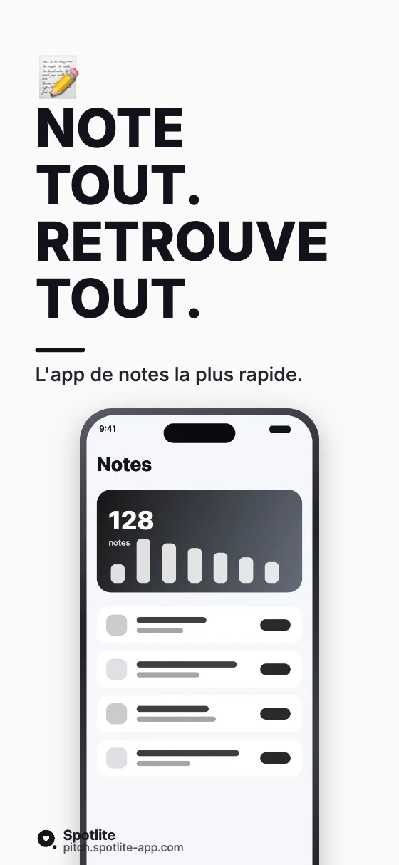 App de notes — slide 1 : Note tout. Retrouve tout.