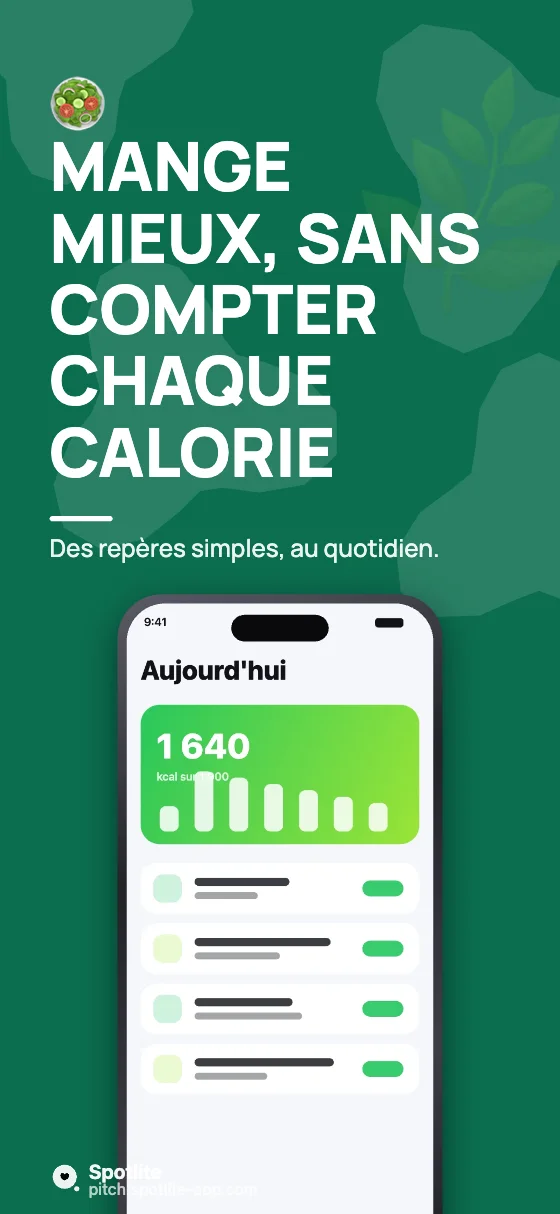 App de nutrition — slide 1 : Mange mieux, sans compter chaque calorie