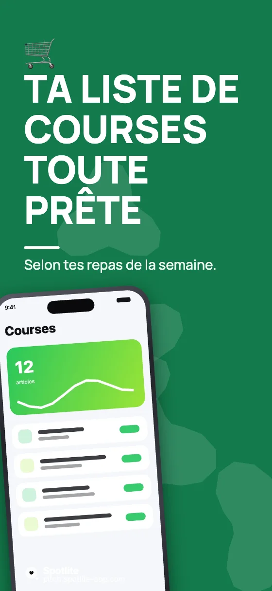 App de nutrition — slide 4 : Ta liste de courses toute prête