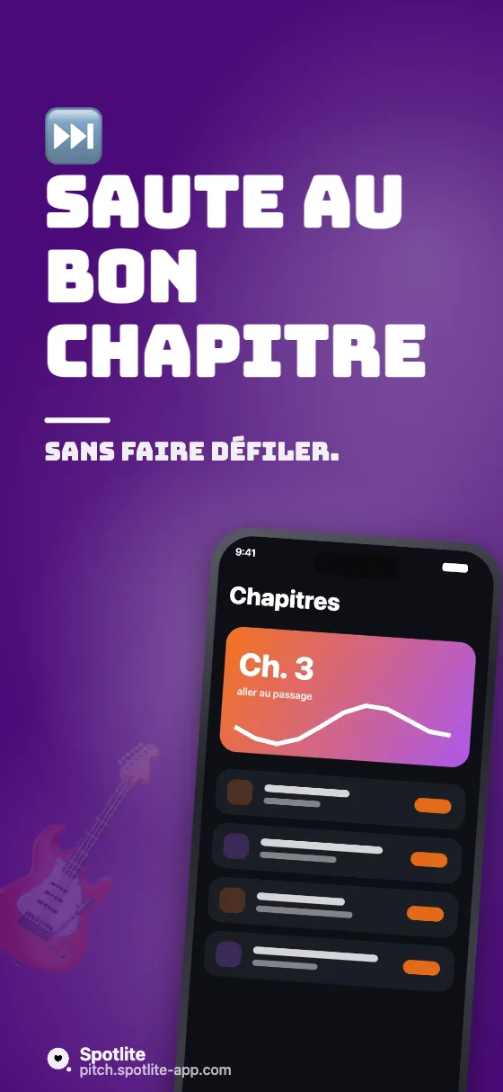 App de podcasts — slide 4 : Saute au bon chapitre