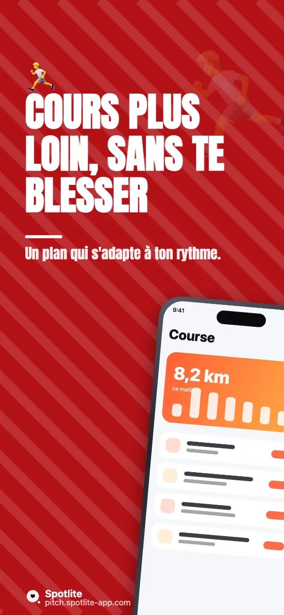 App de course à pied — slide 1 : Cours plus loin, sans te blesser