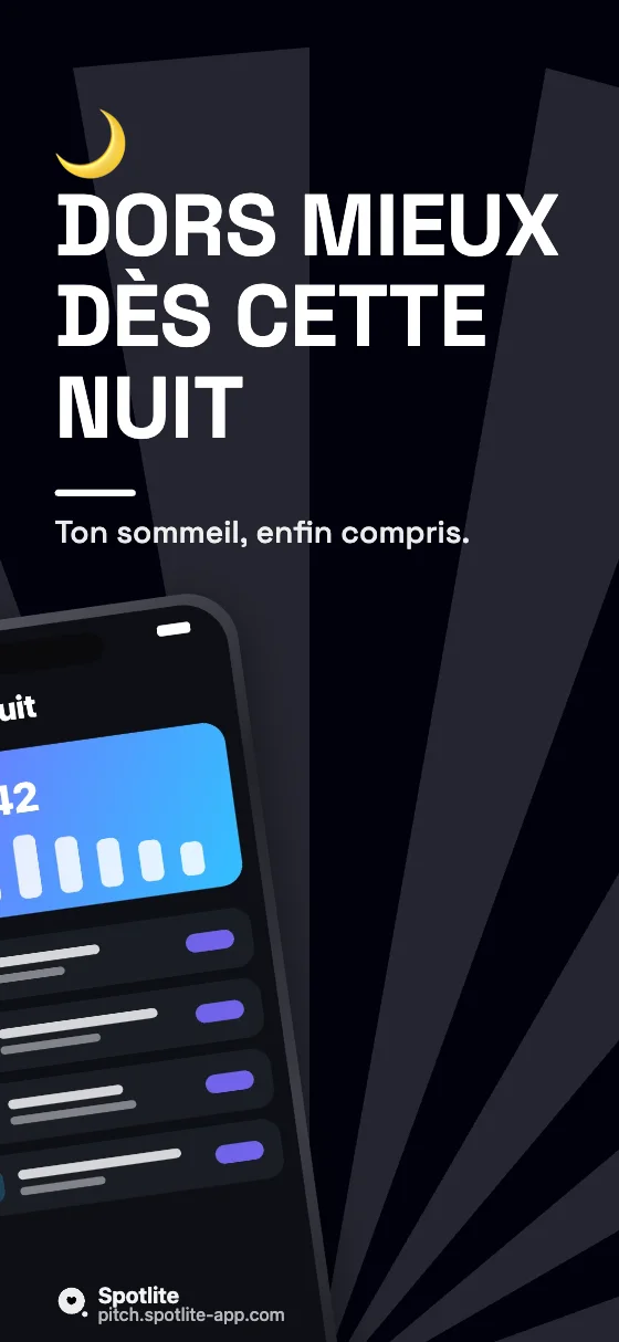 App de sommeil — slide 1 : Dors mieux dès cette nuit