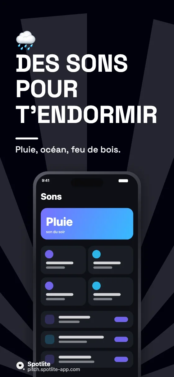 App de sommeil — slide 3 : Des sons pour t'endormir
