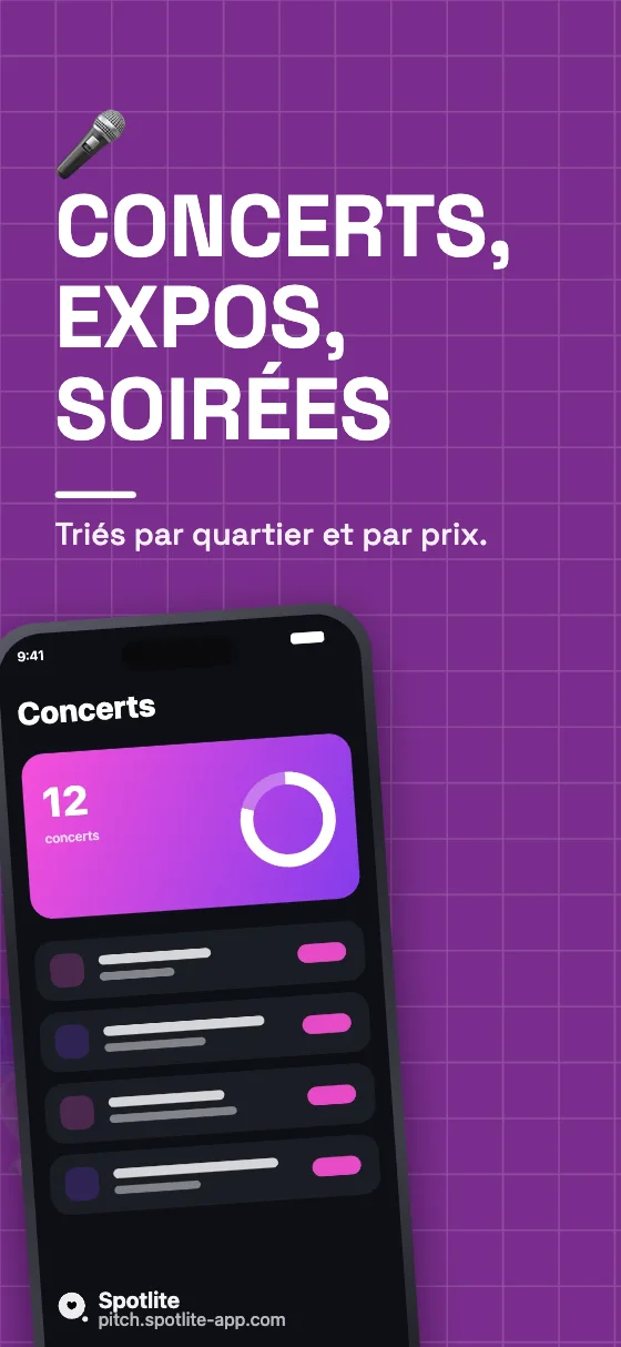 App de sorties — slide 2 : Concerts, expos, soirées