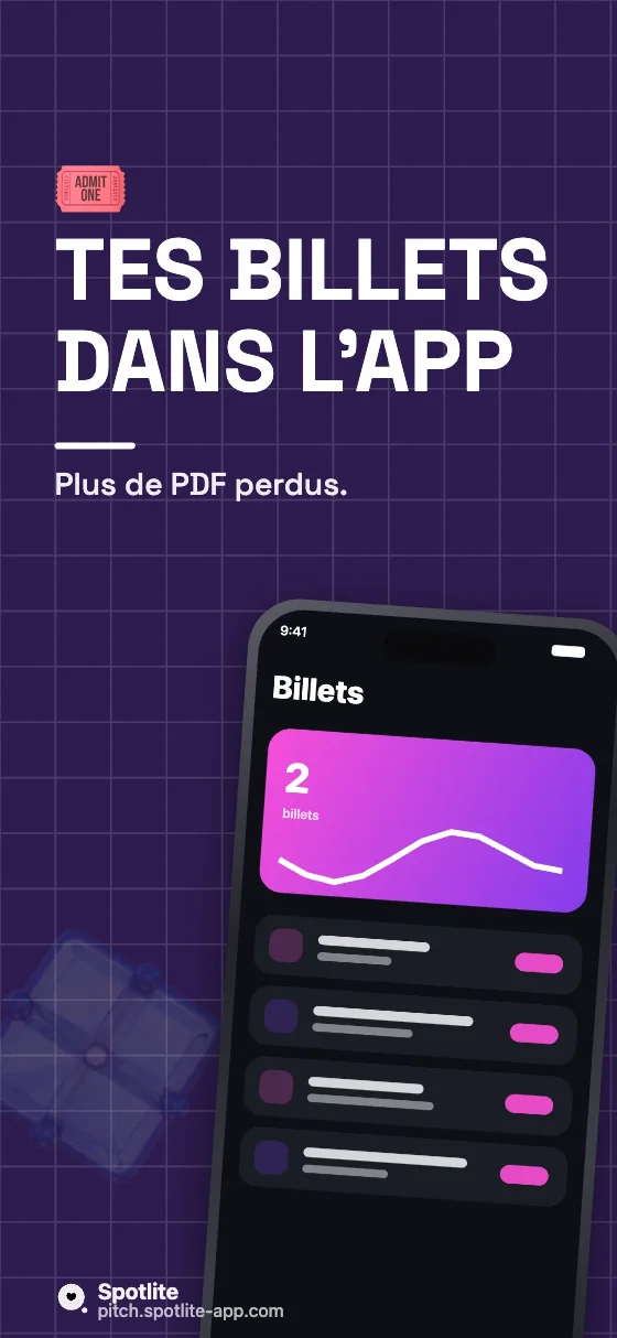App de sorties — slide 4 : Tes billets dans l'app