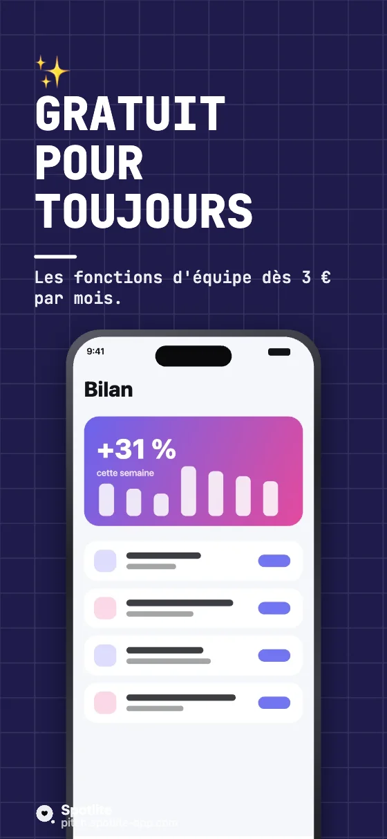 App de tâches — slide 5 : Gratuit pour toujours