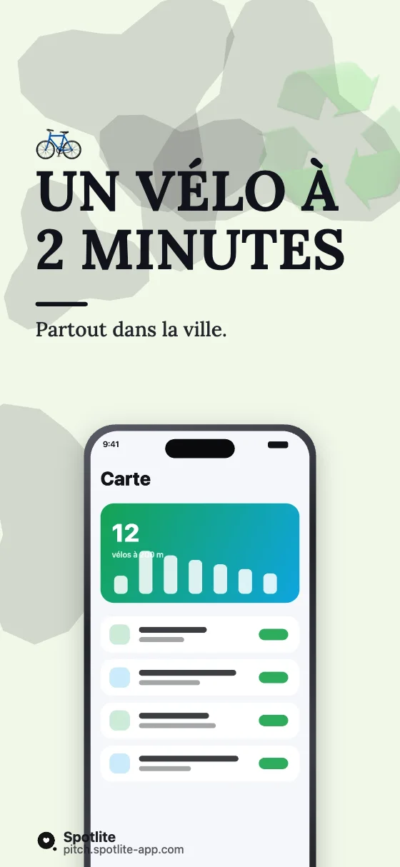 App de vélos partagés — slide 1 : Un vélo à 2 minutes