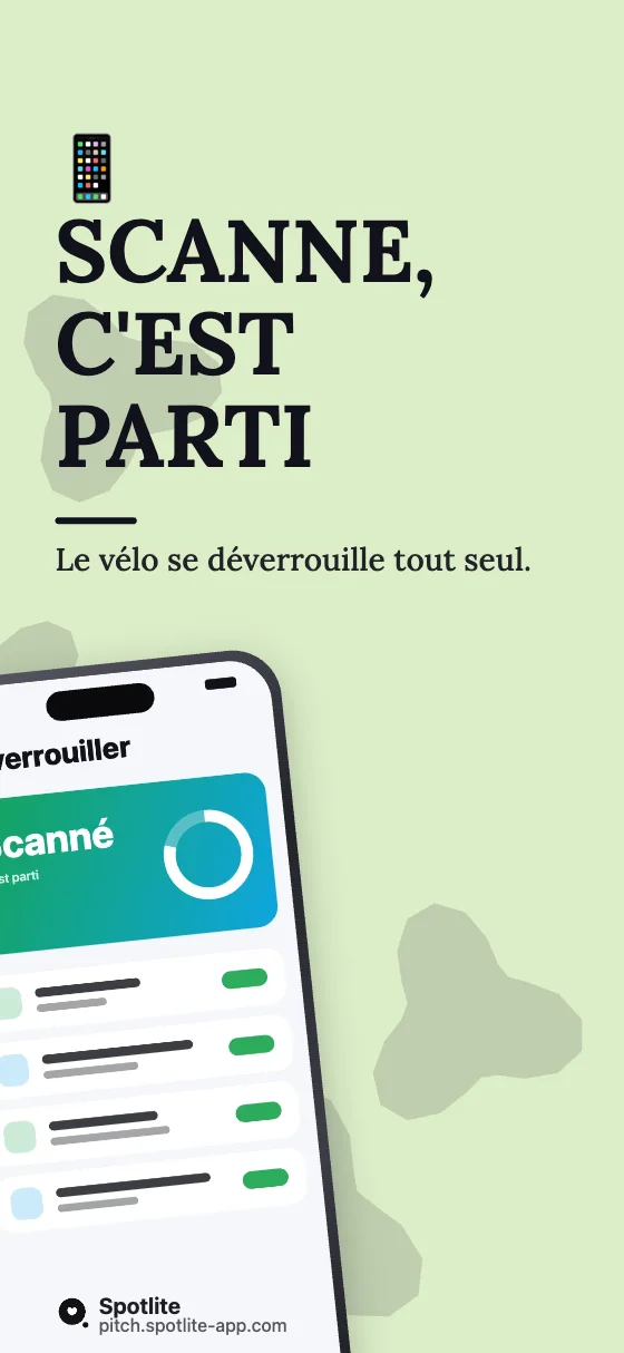 App de vélos partagés — slide 2 : Scanne, c'est parti
