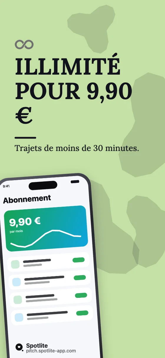 App de vélos partagés — slide 4 : Illimité pour 9,90 €