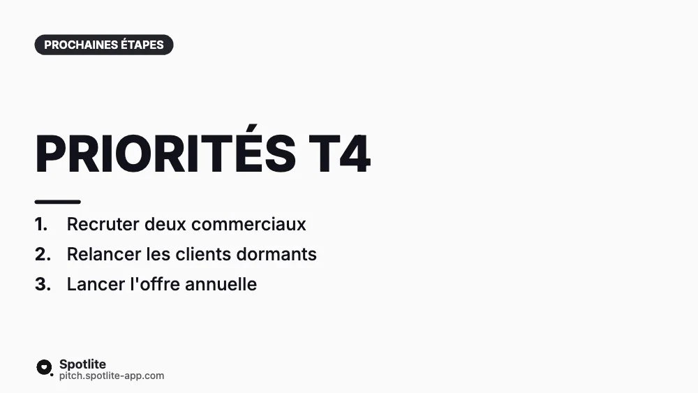 Bilan trimestriel — slide 5 : Priorités T4