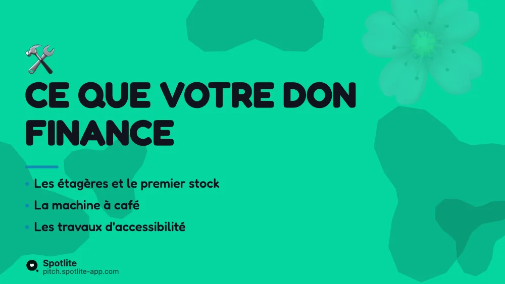 Financement participatif — slide 3 : Ce que votre don finance