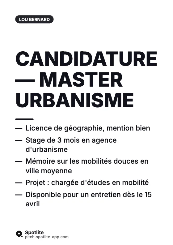 Projet de candidature — slide 1 : Candidature — Master Urbanisme