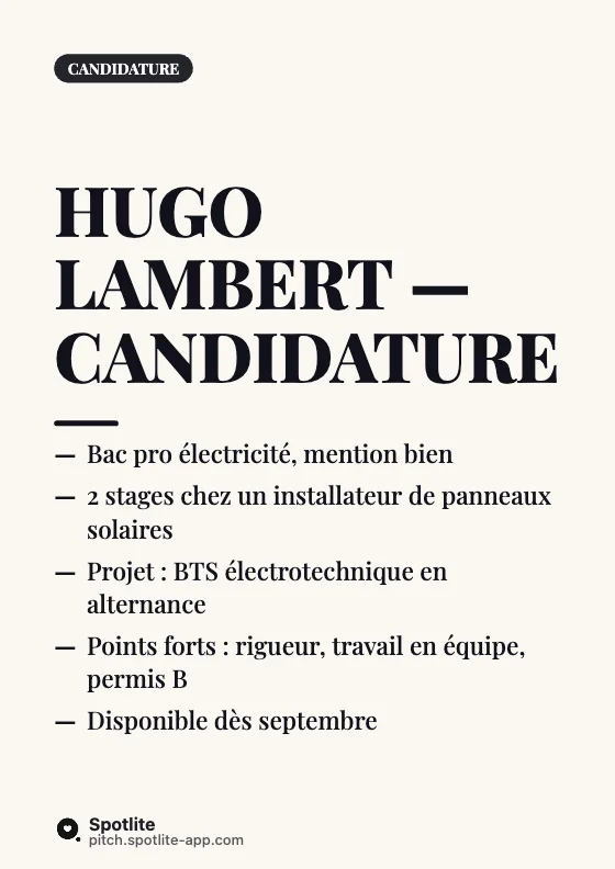 Candidature visuelle — slide 1 : Hugo Lambert — candidature