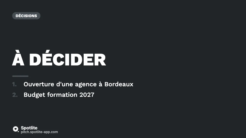 Comité de direction — slide 3 : À décider