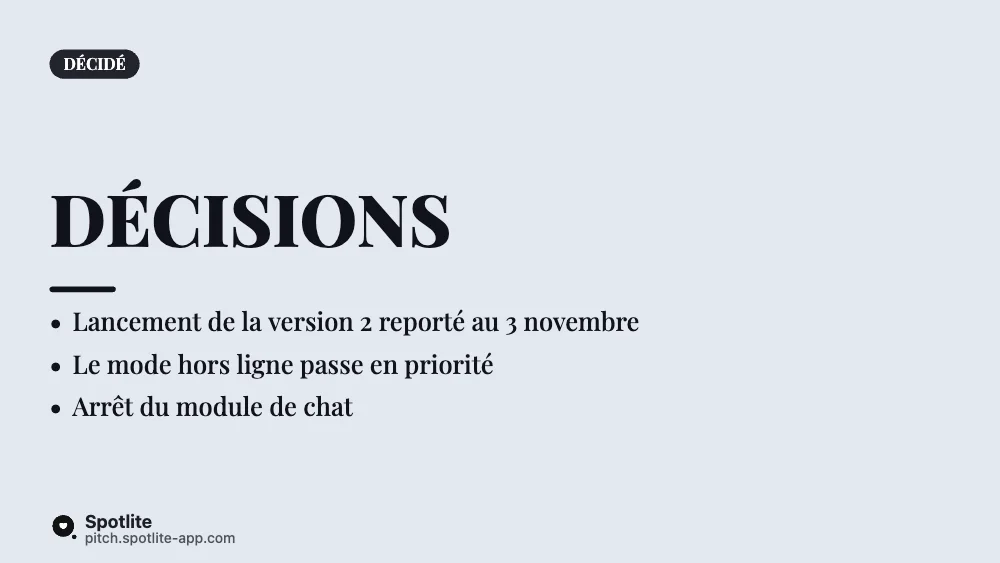 Compte rendu de réunion — slide 2 : Décisions
