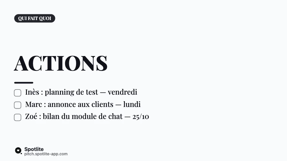 Compte rendu de réunion — slide 3 : Actions