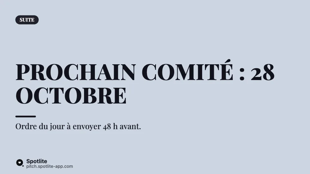 Compte rendu de réunion — slide 4 : Prochain comité : 28 octobre