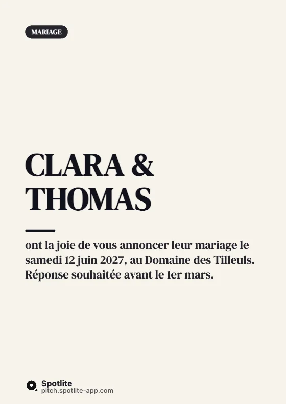 Faire-part de mariage — slide 1 : Clara & Thomas