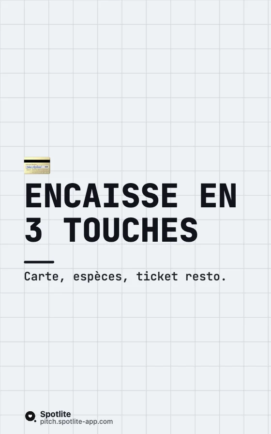 Captures tablette — slide 2 : Encaisse en 3 touches