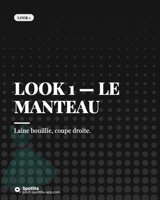 Lookbook — slide 2 : Look 1 — Le manteau