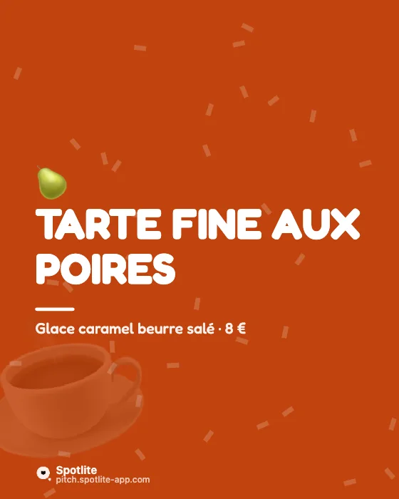 Nouvelle carte — slide 4 : Tarte fine aux poires