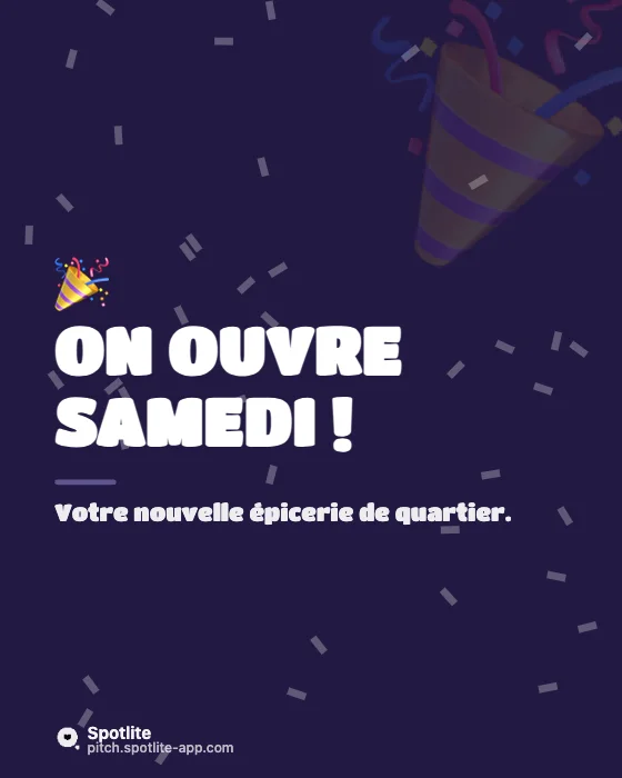 Ouverture de boutique — slide 1 : On ouvre samedi !