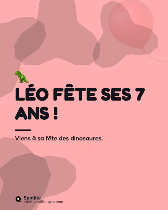 Invitation d'anniversaire — slide 1 : Léo fête ses 7 ans !