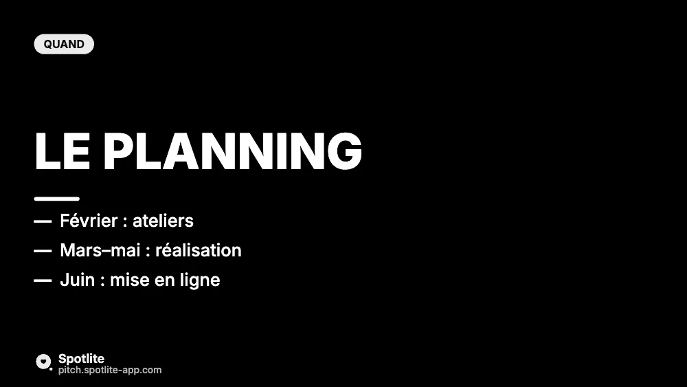 Kick-off de projet — slide 4 : Le planning