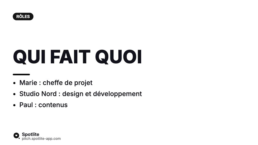 Kick-off de projet — slide 5 : Qui fait quoi