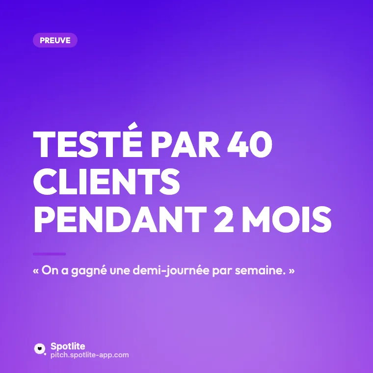 Lancement de produit — slide 4 : Testé par 40 clients pendant 2 mois