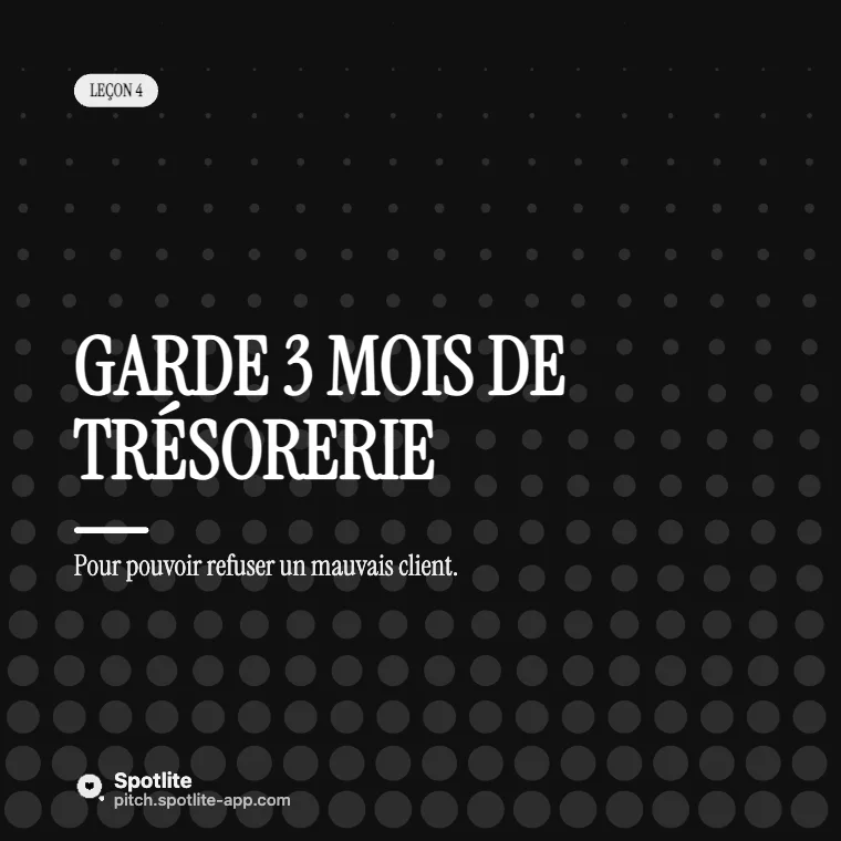 Leçons apprises — slide 5 : Garde 3 mois de trésorerie