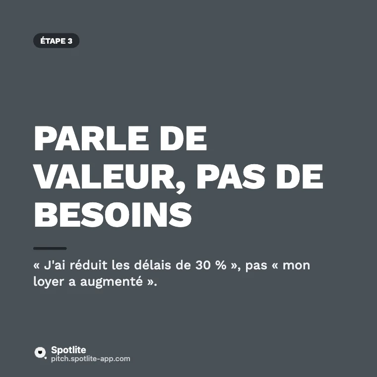 Négocier son salaire — slide 4 : Parle de valeur, pas de besoins
