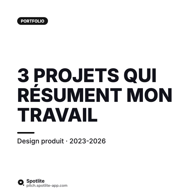 Portfolio de designer — slide 1 : 3 projets qui résument mon travail