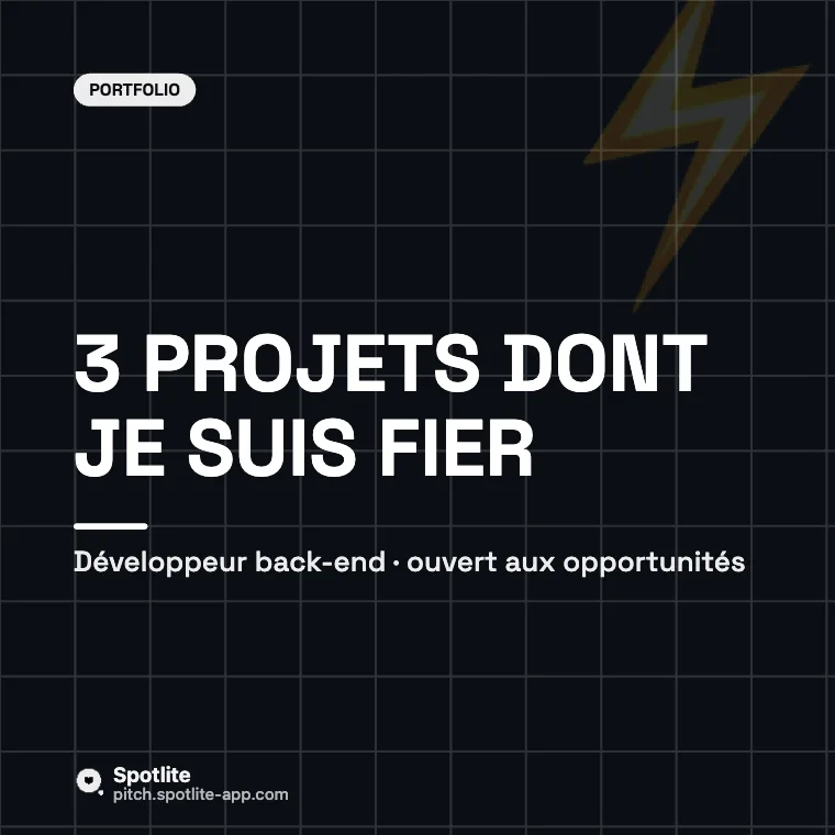 Portfolio de développeur — slide 1 : 3 projets dont je suis fier
