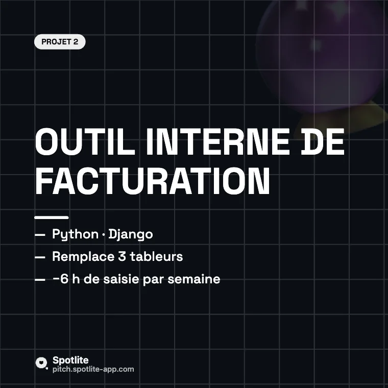 Portfolio de développeur — slide 3 : Outil interne de facturation