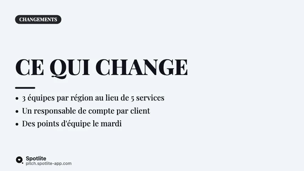 Nouvelle organisation — slide 3 : Ce qui change