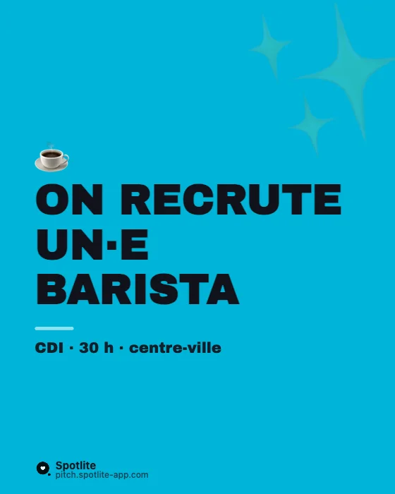 Offre d'emploi Instagram — slide 1 : On recrute un·e barista