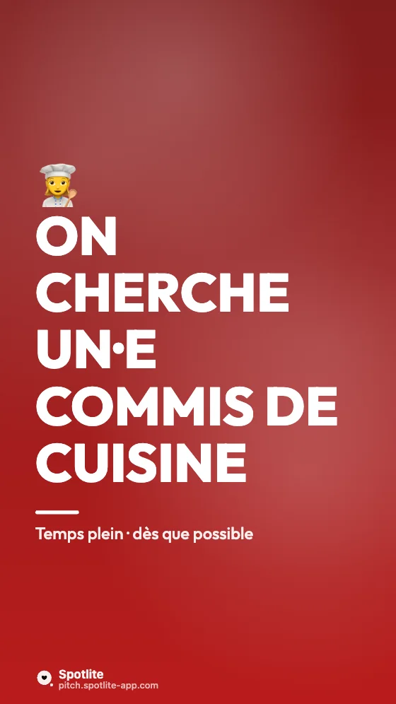 Offre en story — slide 1 : On cherche un·e commis de cuisine