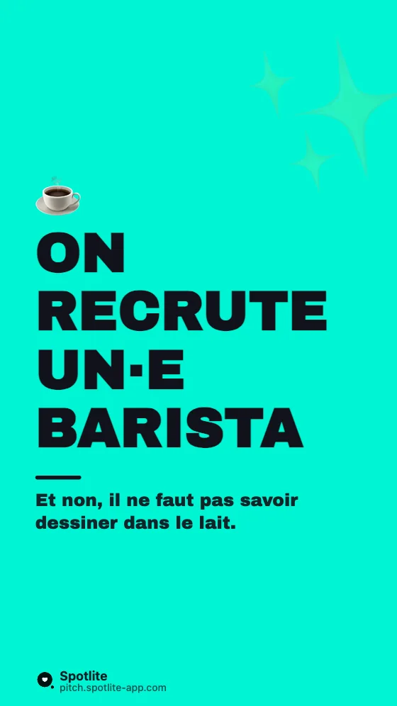 Offre d'emploi TikTok — slide 1 : On recrute un·e barista