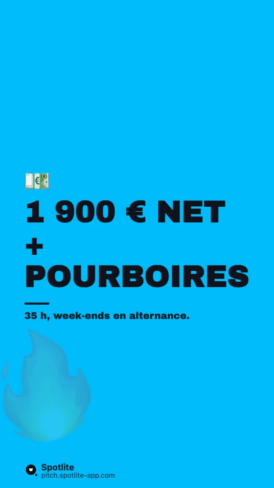 Offre d'emploi TikTok — slide 2 : 1 900 € net + pourboires