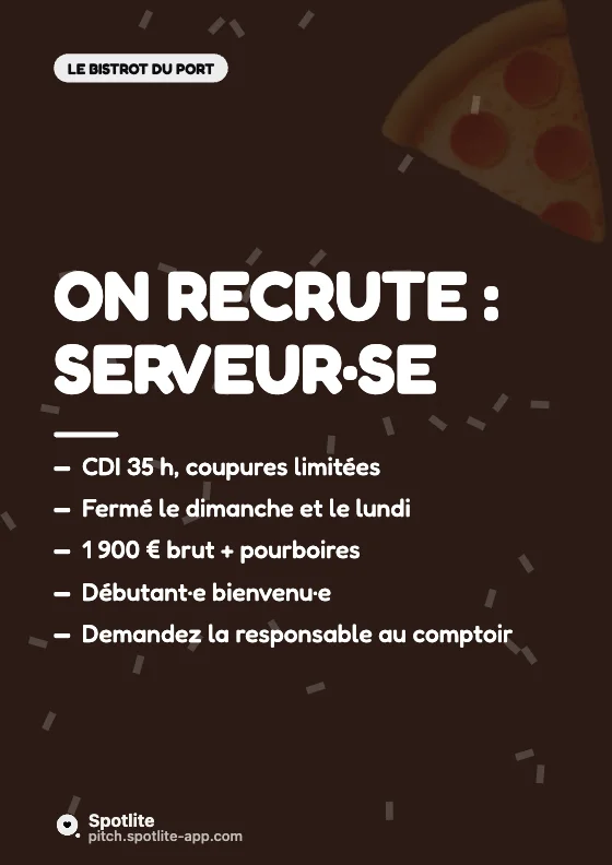 Offre en restauration (A4) — slide 1 : On recrute : serveur·se