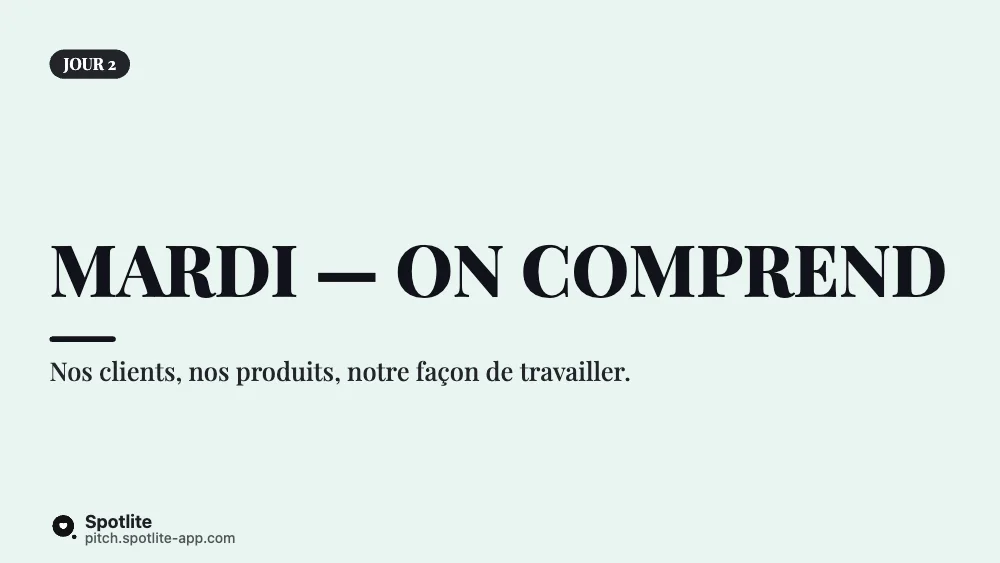 Première semaine — slide 3 : Mardi — on comprend